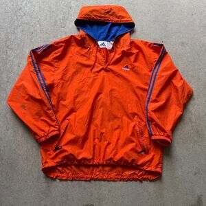 Men's Vintage 90's Adidas Orange Blue Hooded Pullover Windbreaker Jacket Sz XL